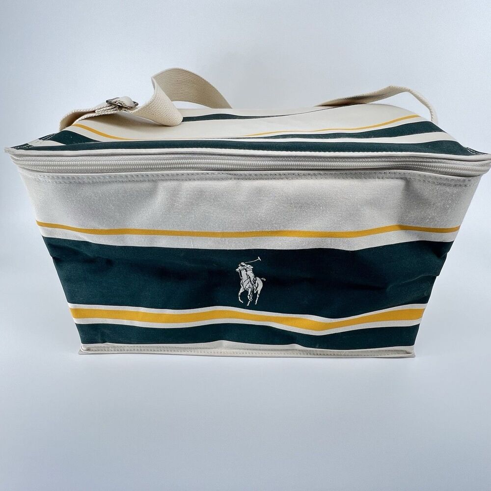 Vintage Polo Ralph Lauren Insulated Cooler Tote Bag Green Yellow Stripe